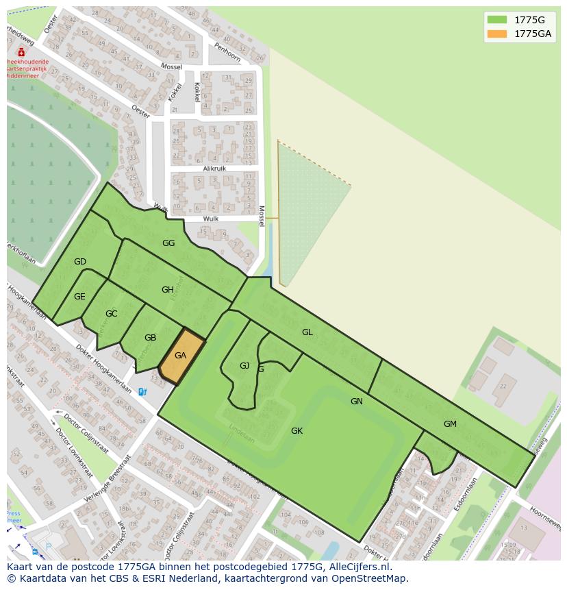 Afbeelding van het postcodegebied 1775 GA op de kaart.