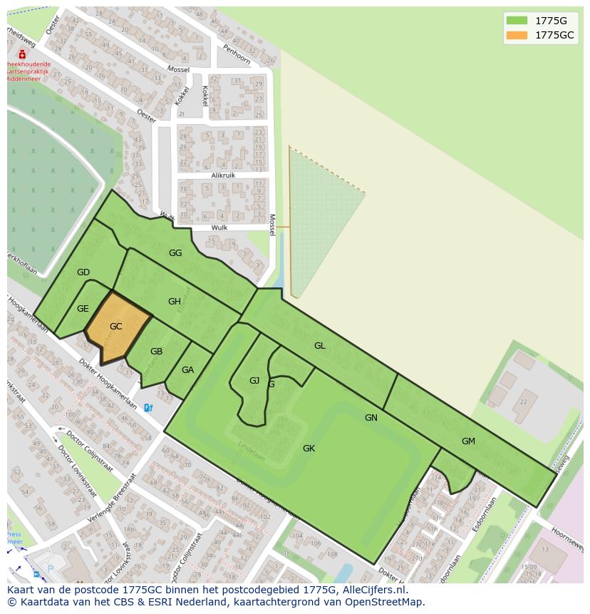Afbeelding van het postcodegebied 1775 GC op de kaart.