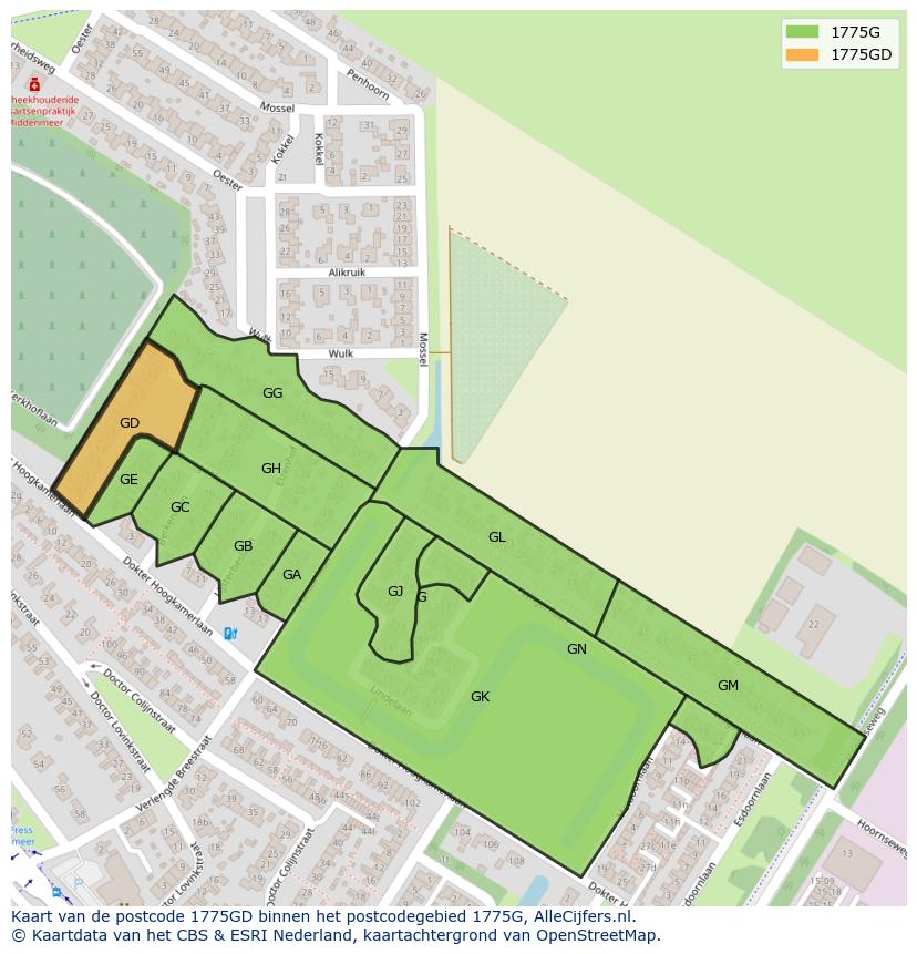 Afbeelding van het postcodegebied 1775 GD op de kaart.