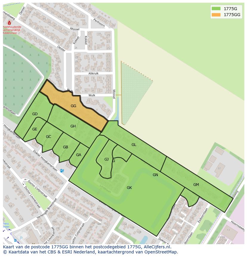 Afbeelding van het postcodegebied 1775 GG op de kaart.
