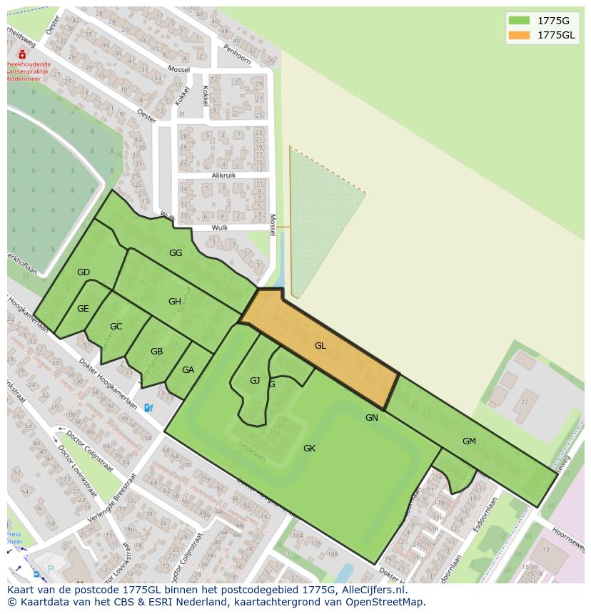 Afbeelding van het postcodegebied 1775 GL op de kaart.