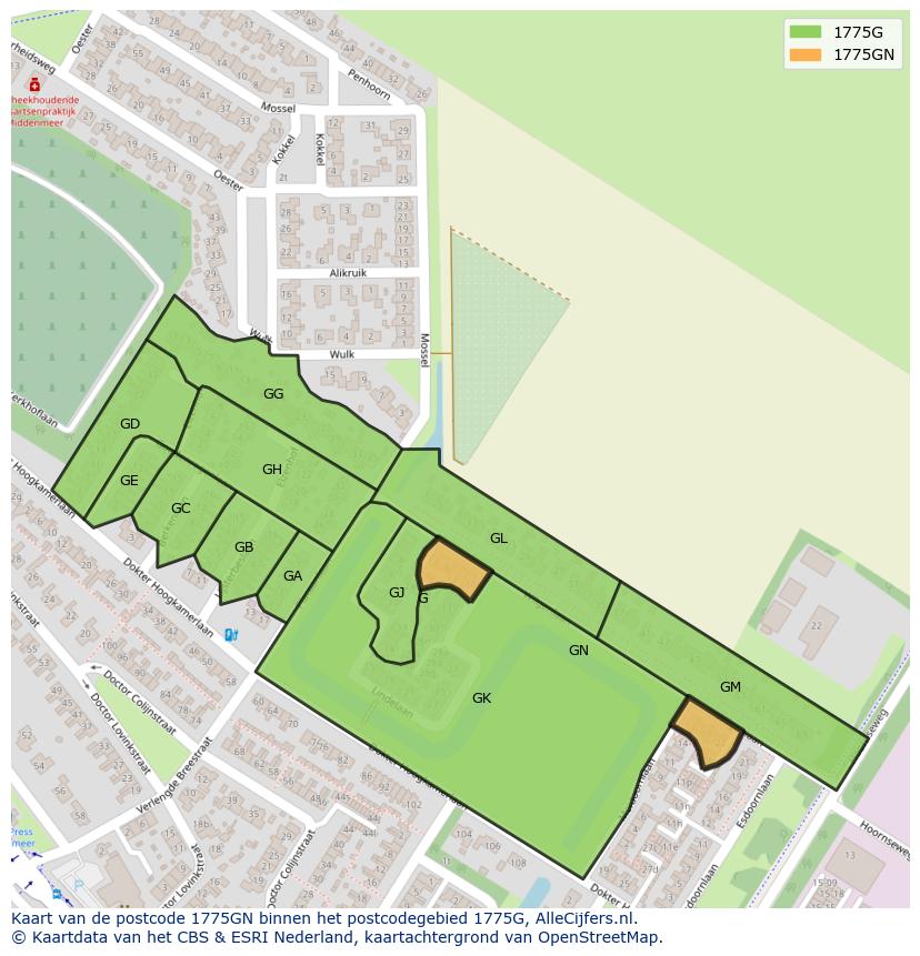 Afbeelding van het postcodegebied 1775 GN op de kaart.