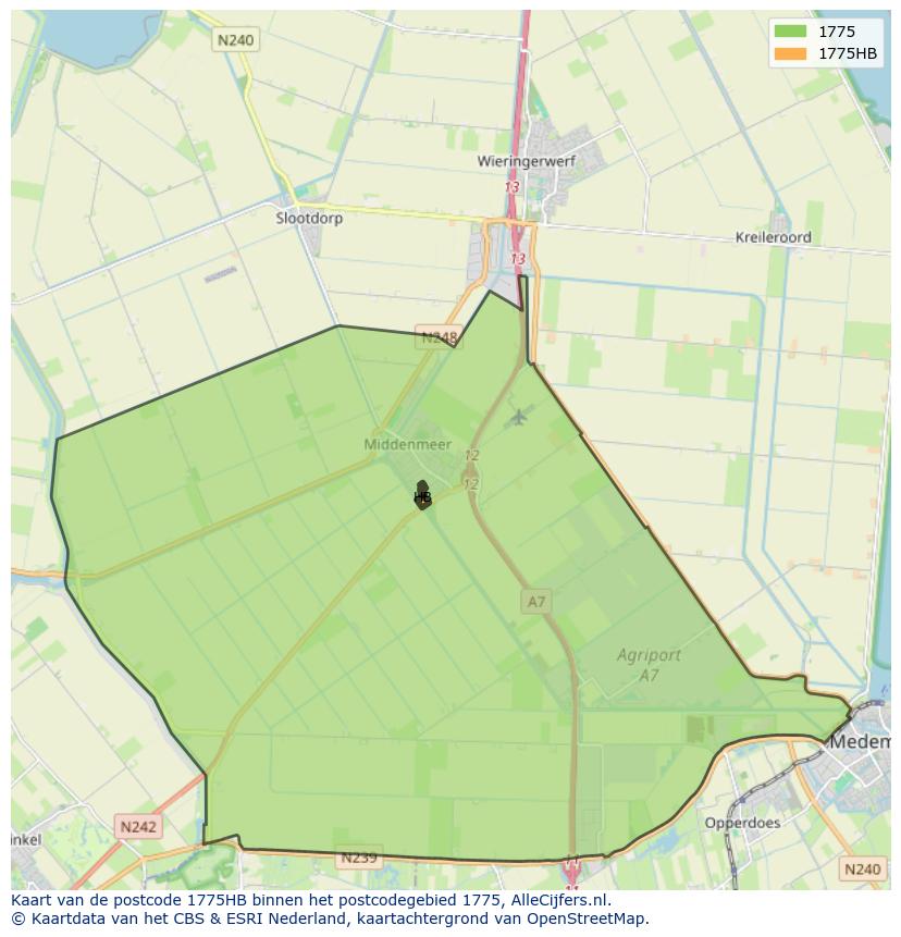 Afbeelding van het postcodegebied 1775 HB op de kaart.