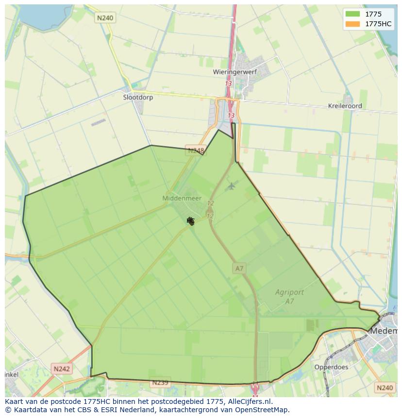 Afbeelding van het postcodegebied 1775 HC op de kaart.