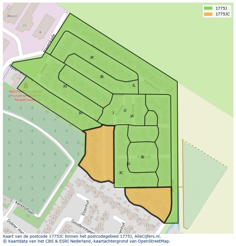 Afbeelding van het postcodegebied 1775 JC op de kaart.