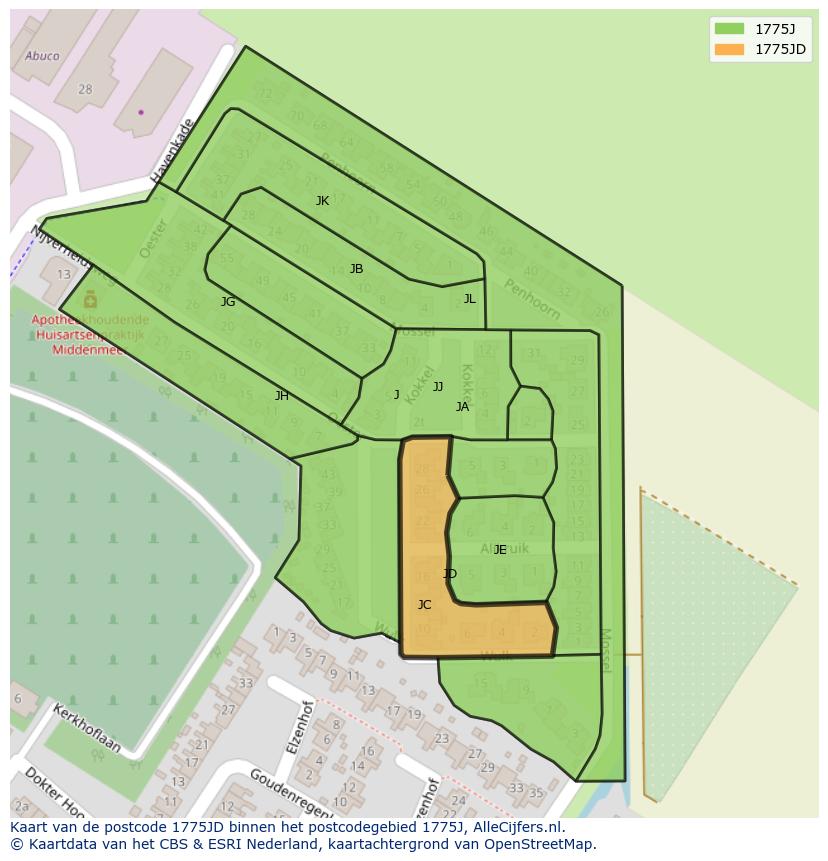 Afbeelding van het postcodegebied 1775 JD op de kaart.