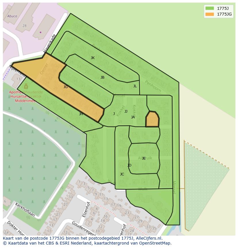 Afbeelding van het postcodegebied 1775 JG op de kaart.