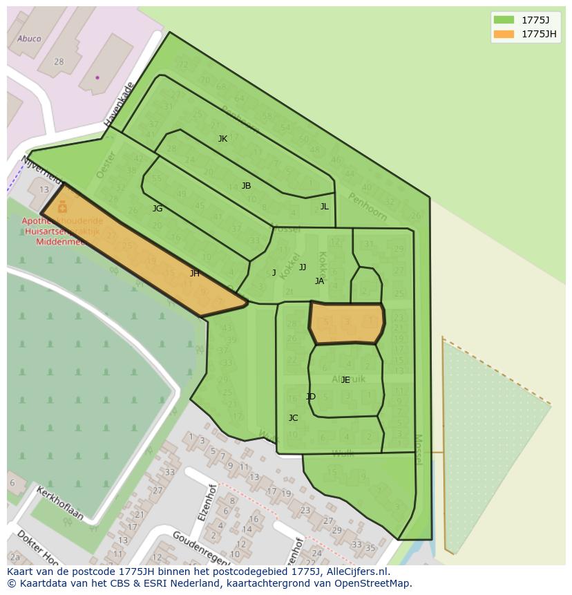 Afbeelding van het postcodegebied 1775 JH op de kaart.