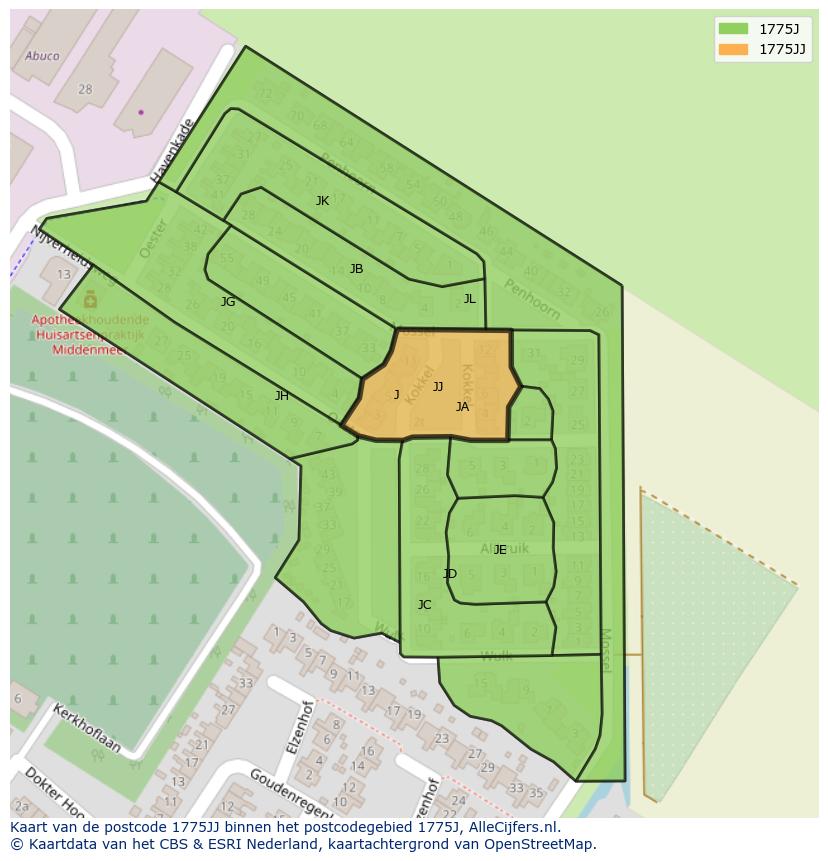 Afbeelding van het postcodegebied 1775 JJ op de kaart.