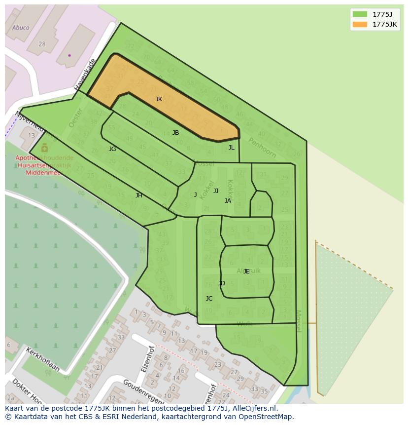 Afbeelding van het postcodegebied 1775 JK op de kaart.