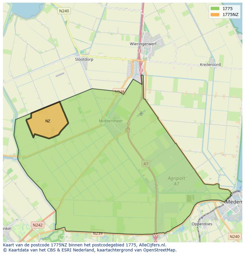 Afbeelding van het postcodegebied 1775 NZ op de kaart.