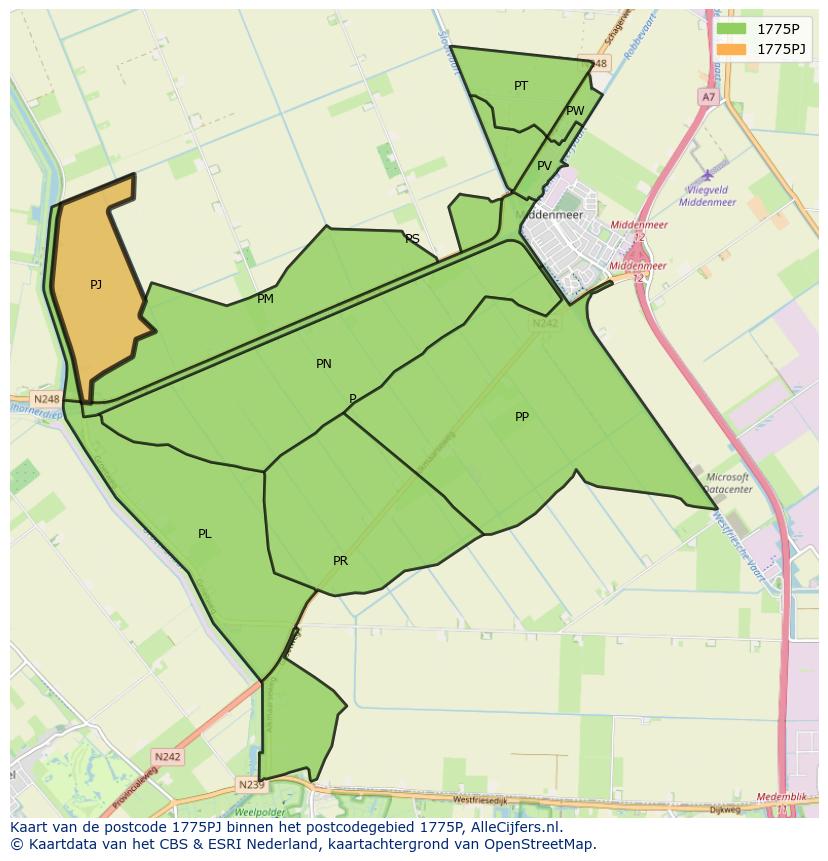 Afbeelding van het postcodegebied 1775 PJ op de kaart.