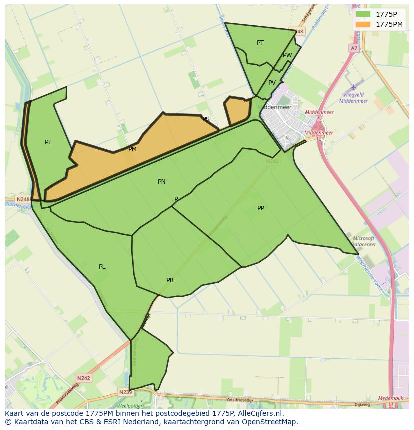 Afbeelding van het postcodegebied 1775 PM op de kaart.