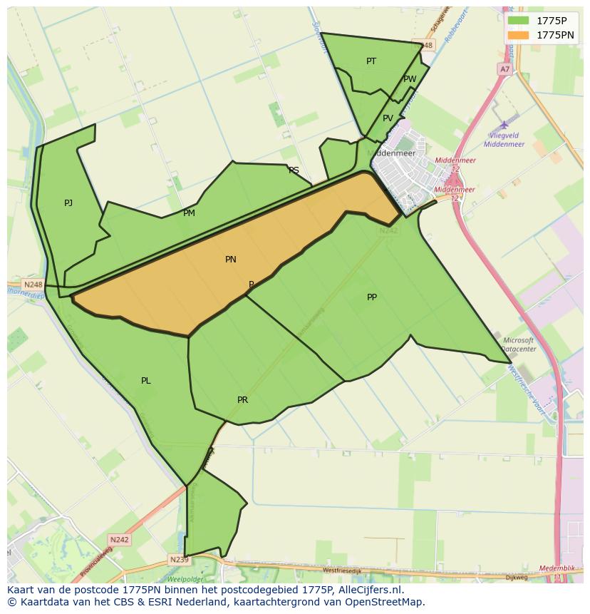 Afbeelding van het postcodegebied 1775 PN op de kaart.