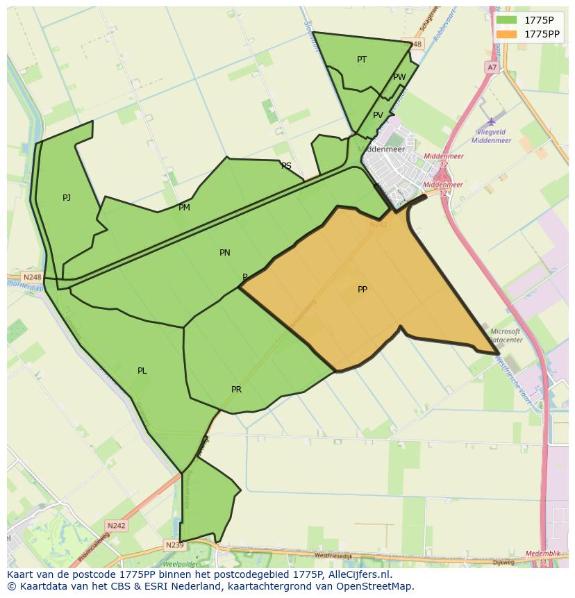 Afbeelding van het postcodegebied 1775 PP op de kaart.