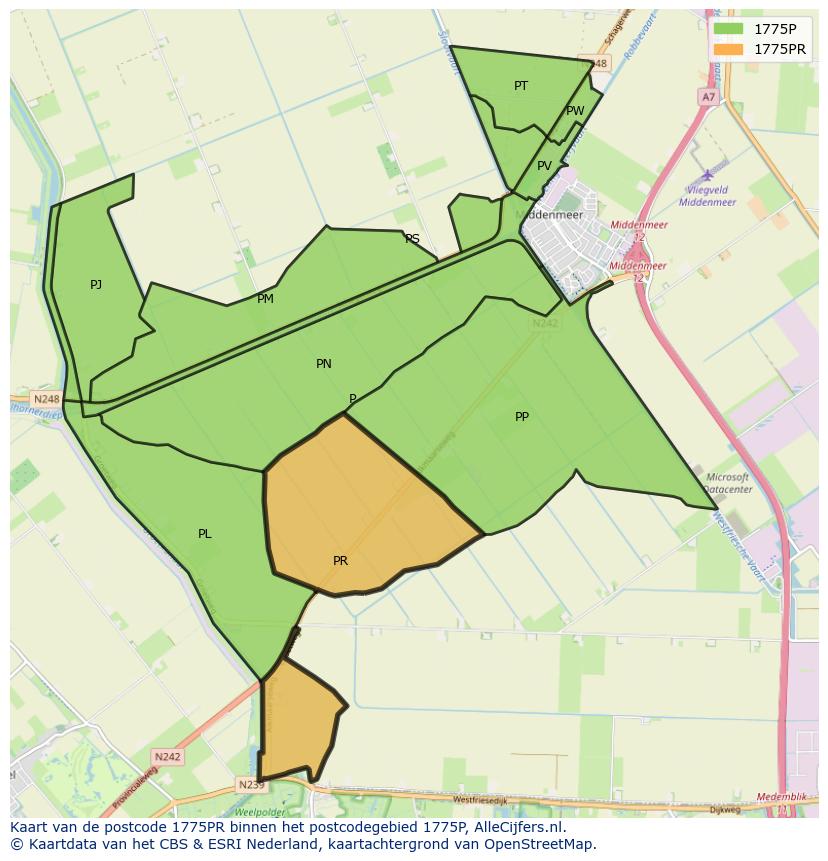Afbeelding van het postcodegebied 1775 PR op de kaart.