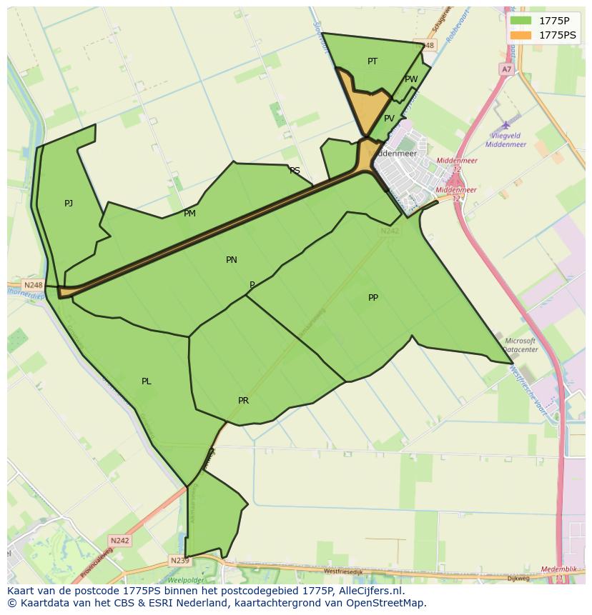 Afbeelding van het postcodegebied 1775 PS op de kaart.