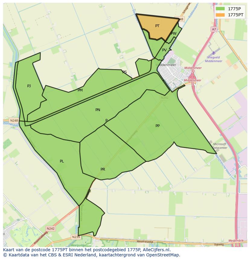 Afbeelding van het postcodegebied 1775 PT op de kaart.