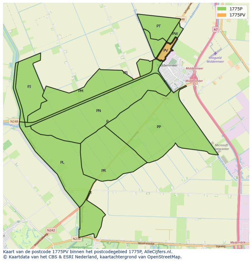 Afbeelding van het postcodegebied 1775 PV op de kaart.