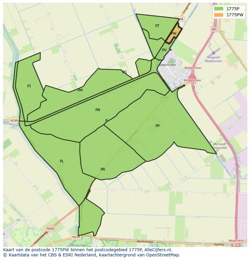 Afbeelding van het postcodegebied 1775 PW op de kaart.
