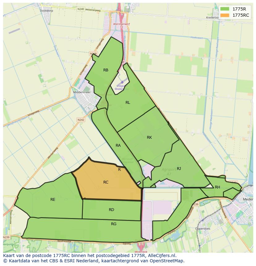 Afbeelding van het postcodegebied 1775 RC op de kaart.