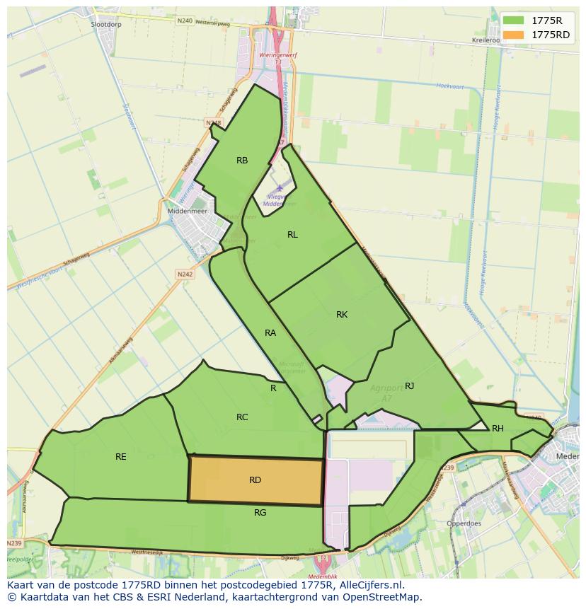 Afbeelding van het postcodegebied 1775 RD op de kaart.