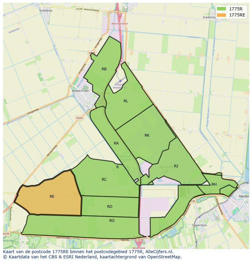 Afbeelding van het postcodegebied 1775 RE op de kaart.