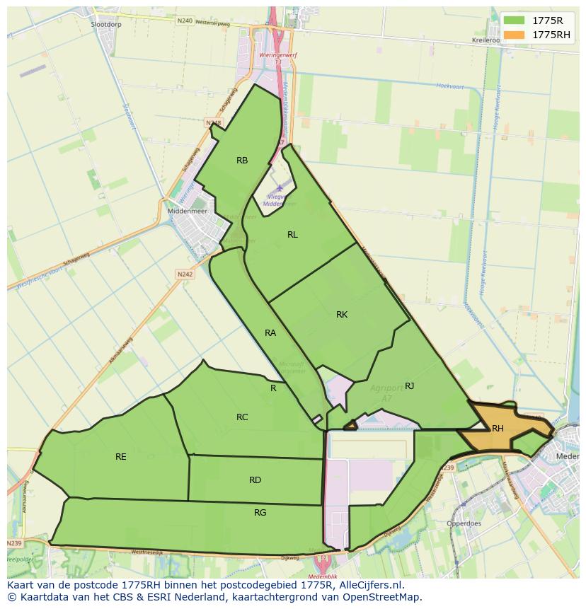 Afbeelding van het postcodegebied 1775 RH op de kaart.