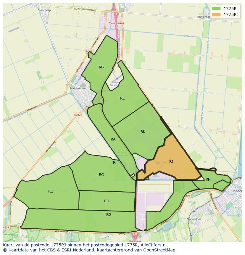 Afbeelding van het postcodegebied 1775 RJ op de kaart.