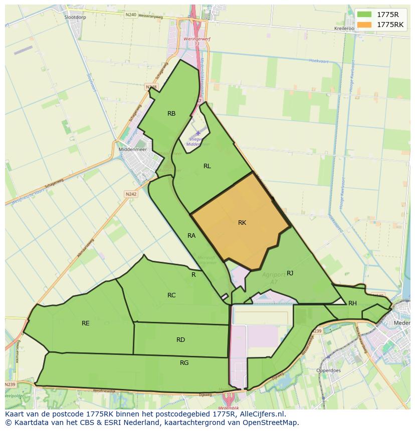 Afbeelding van het postcodegebied 1775 RK op de kaart.