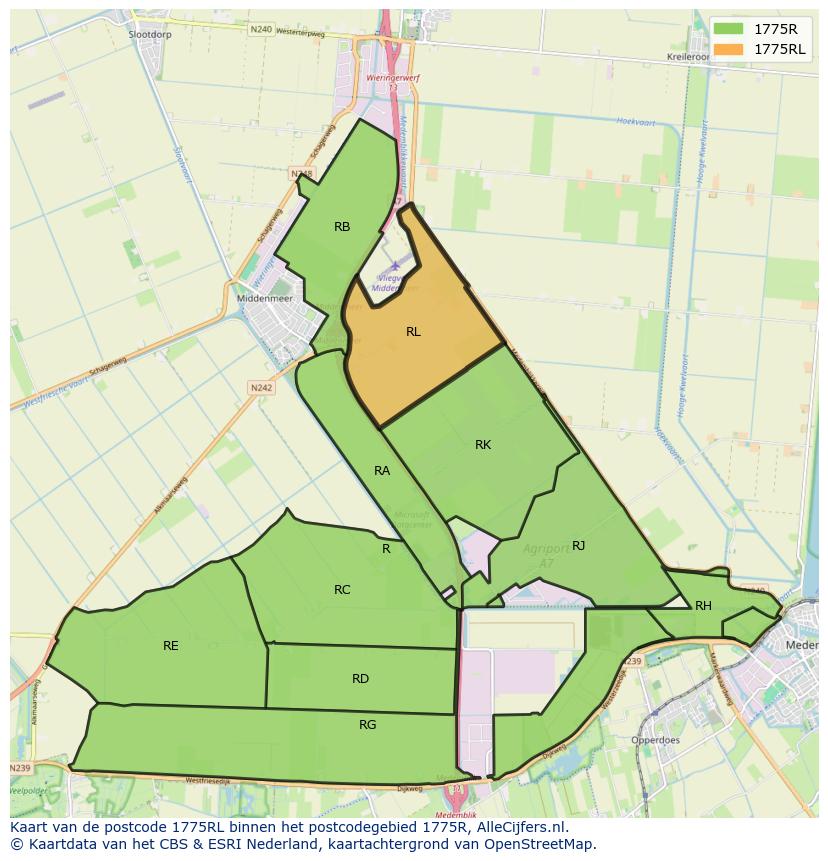 Afbeelding van het postcodegebied 1775 RL op de kaart.