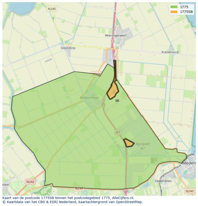 Afbeelding van het postcodegebied 1775 SB op de kaart.