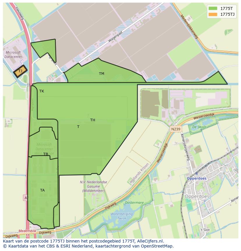 Afbeelding van het postcodegebied 1775 TJ op de kaart.