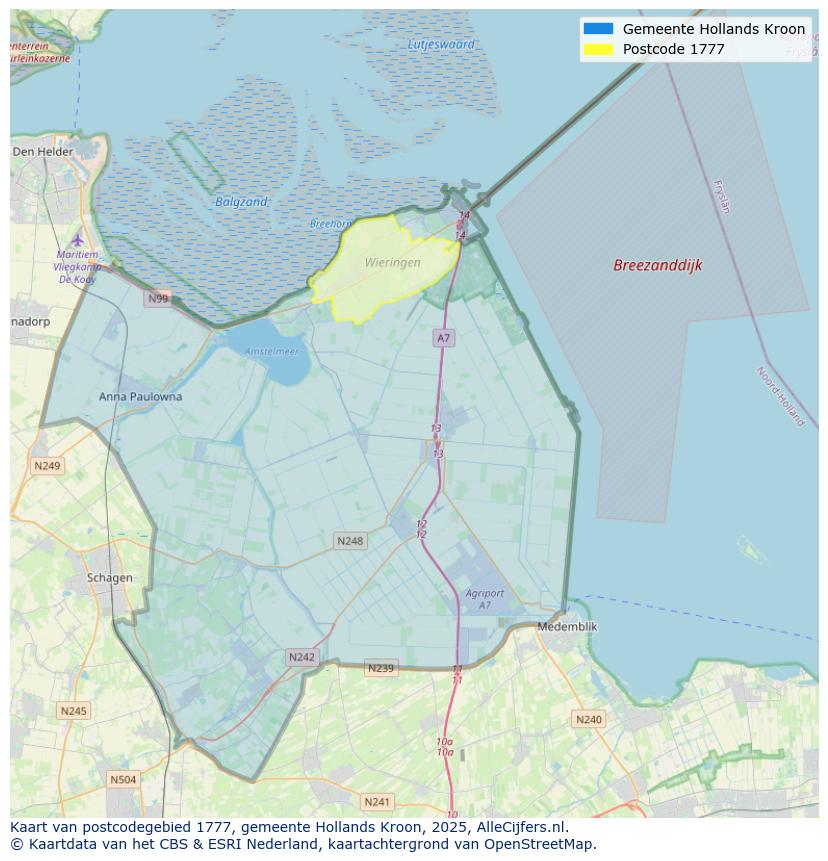 Afbeelding van het postcodegebied 1777 op de kaart.
