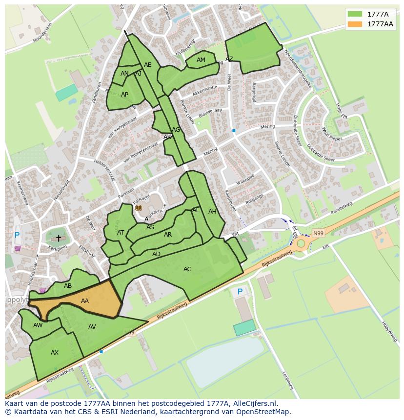 Afbeelding van het postcodegebied 1777 AA op de kaart.