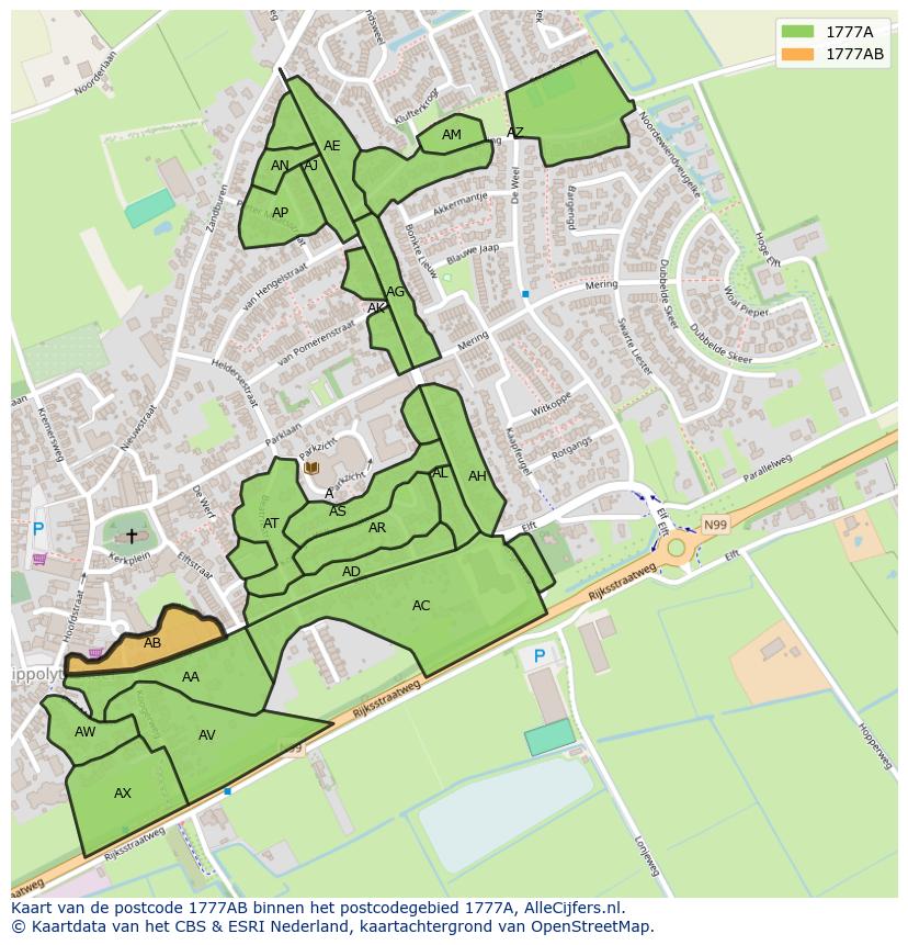 Afbeelding van het postcodegebied 1777 AB op de kaart.