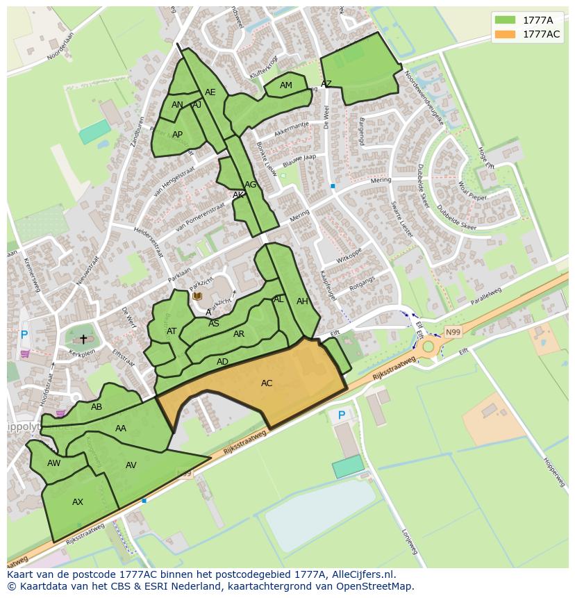 Afbeelding van het postcodegebied 1777 AC op de kaart.