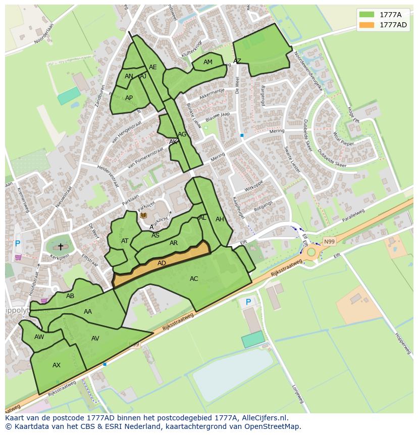 Afbeelding van het postcodegebied 1777 AD op de kaart.
