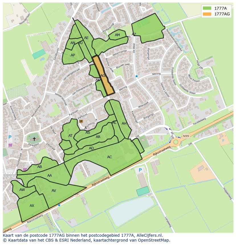 Afbeelding van het postcodegebied 1777 AG op de kaart.