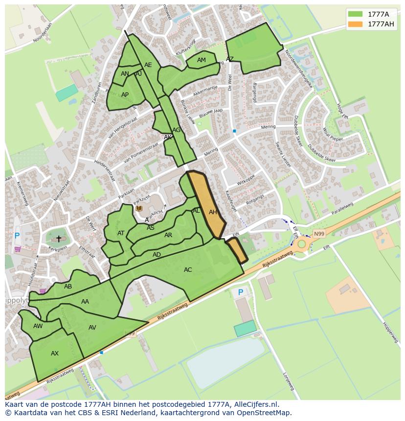 Afbeelding van het postcodegebied 1777 AH op de kaart.