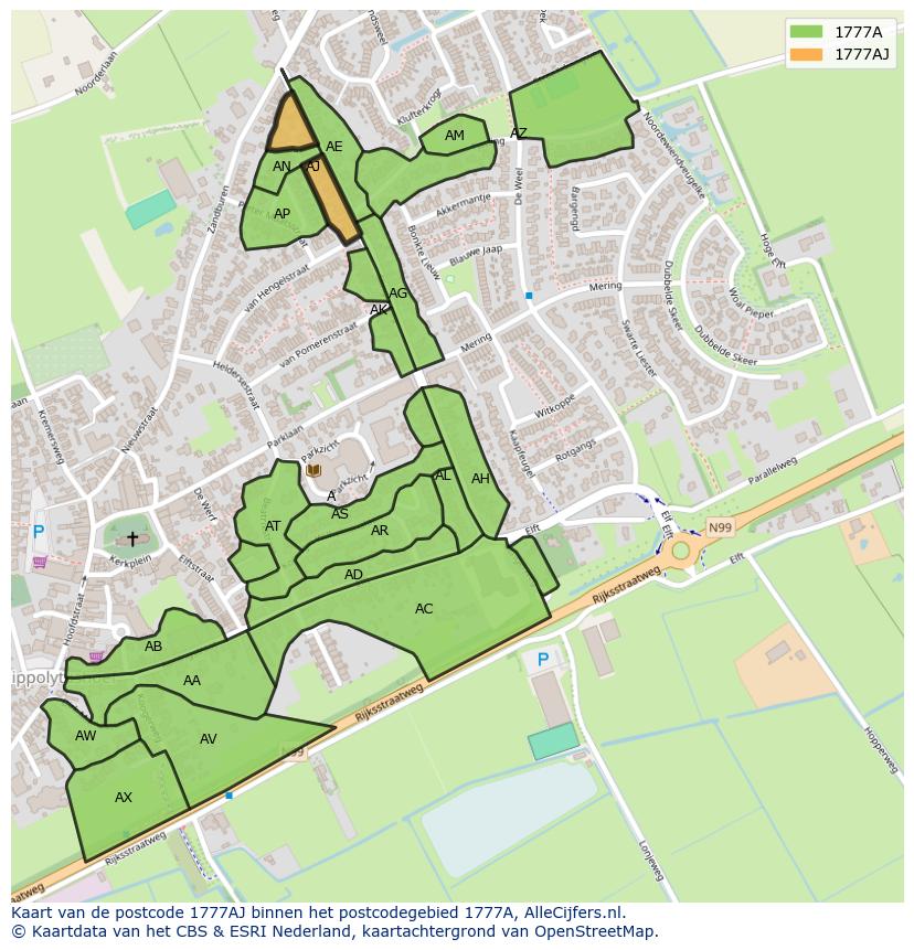 Afbeelding van het postcodegebied 1777 AJ op de kaart.