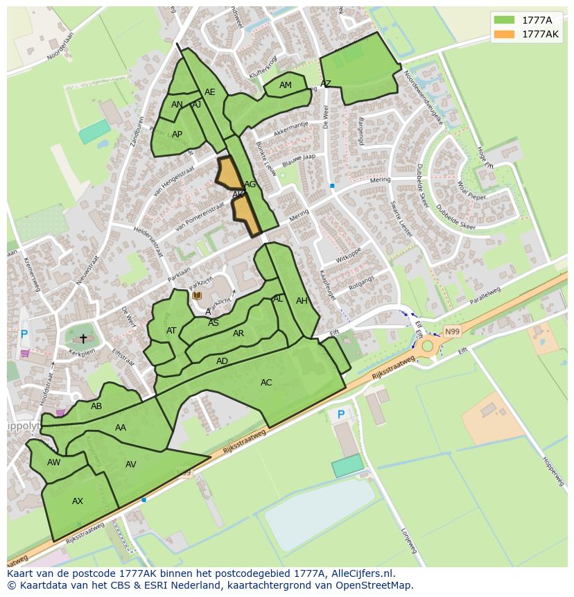 Afbeelding van het postcodegebied 1777 AK op de kaart.