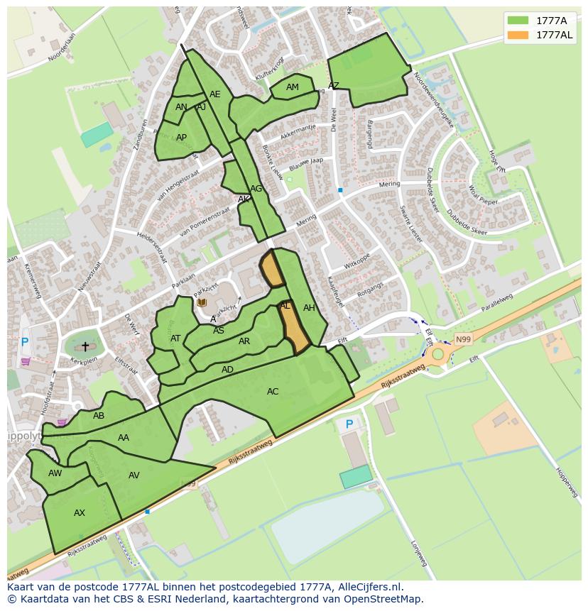 Afbeelding van het postcodegebied 1777 AL op de kaart.