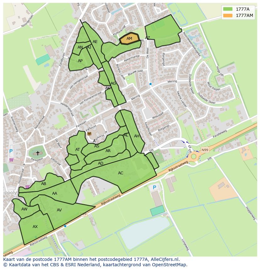 Afbeelding van het postcodegebied 1777 AM op de kaart.