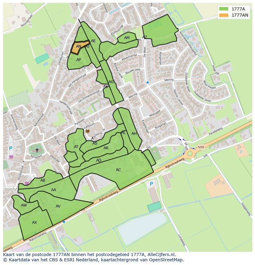 Afbeelding van het postcodegebied 1777 AN op de kaart.