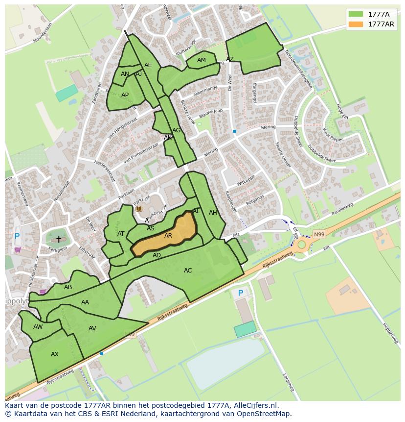 Afbeelding van het postcodegebied 1777 AR op de kaart.