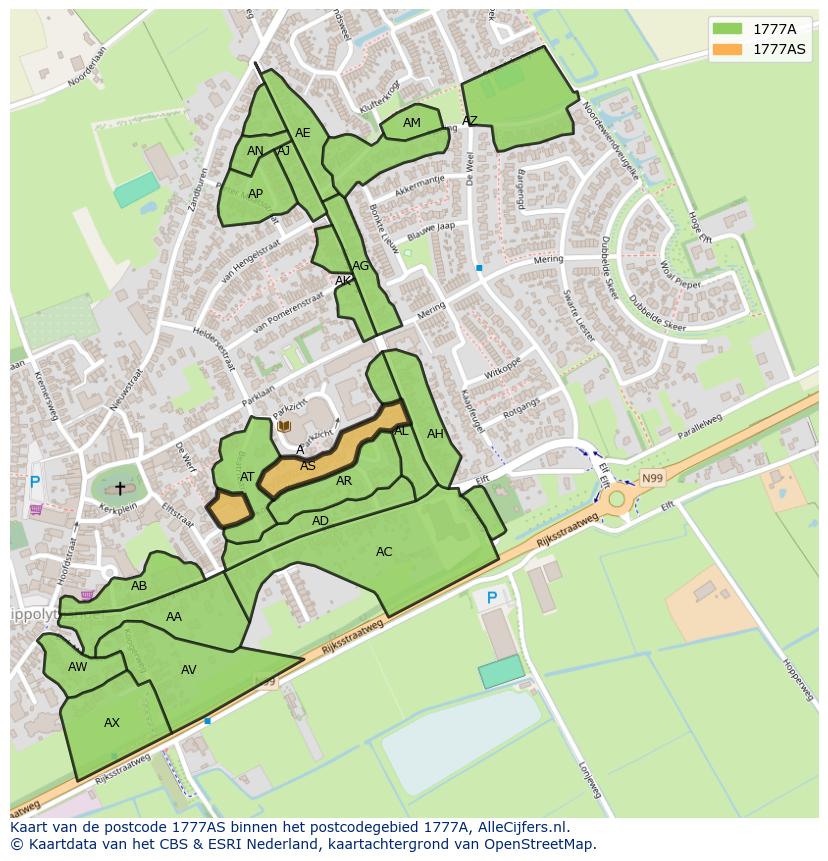 Afbeelding van het postcodegebied 1777 AS op de kaart.