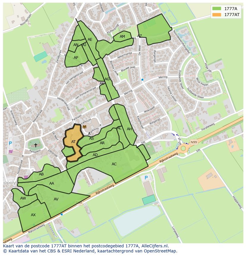 Afbeelding van het postcodegebied 1777 AT op de kaart.