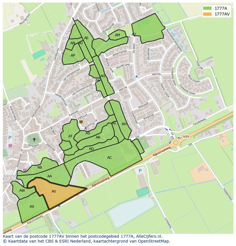 Afbeelding van het postcodegebied 1777 AV op de kaart.