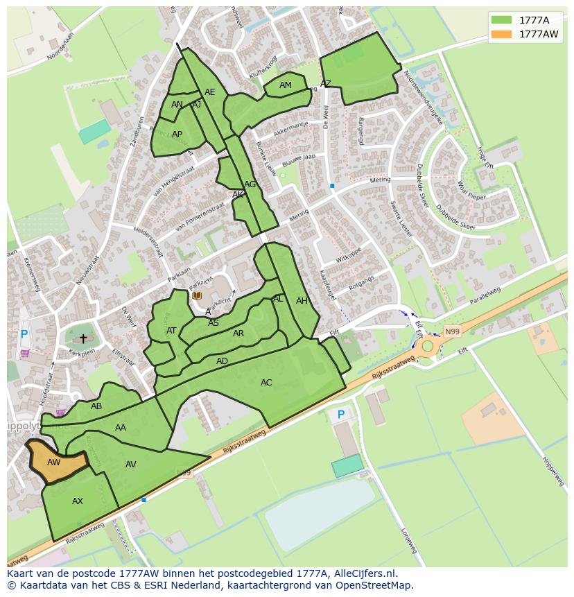 Afbeelding van het postcodegebied 1777 AW op de kaart.